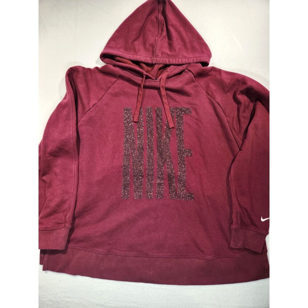 Nike Dri Fit Hoodie Womens XL Burgundy Sparkle Logo Side Slit Tunic Pullover